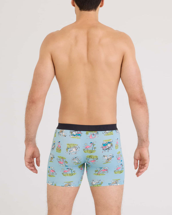 Back - Model wearing Vibe Xtra Soft Comfort Boxer Brief Fly in Birdie-Blue Tide