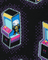 Pixelated design of an arcade game in a futuristic setting on a dark background