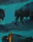 Pattern of bison on a teal background