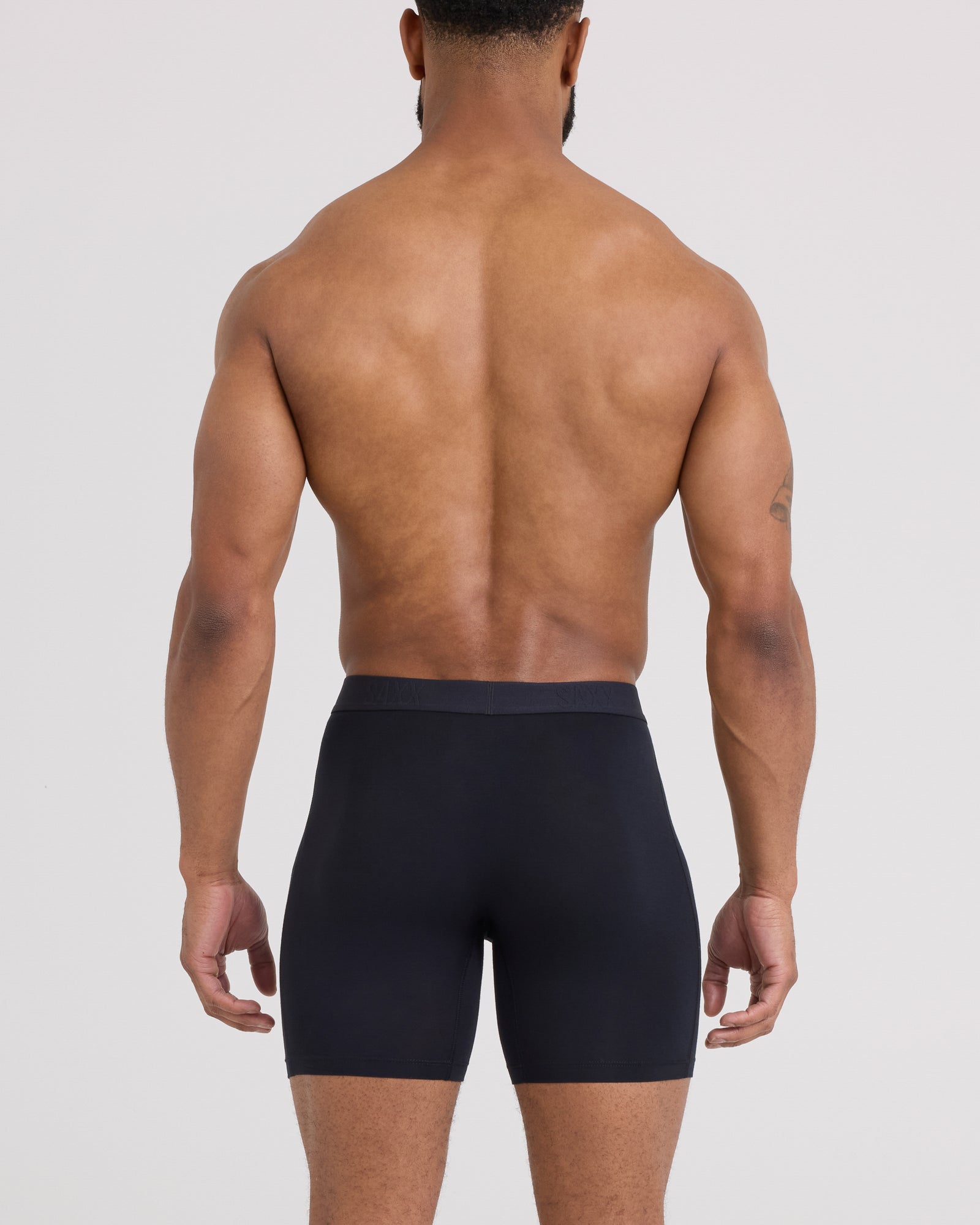 Back - Model wearing Vibe Xtra Boxer Brief Fly 3Pk in Black