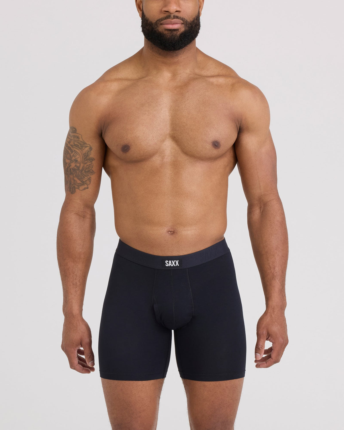 Front - Model wearing Vibe Xtra Boxer Brief Fly 2Pk in Black