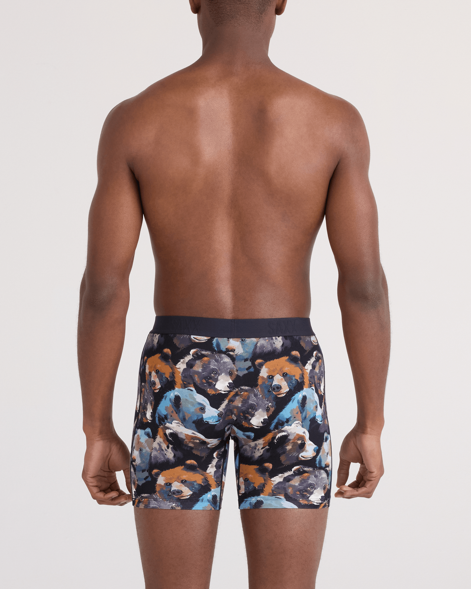 Back - Model wearing  Vibe Xtra Soft Comfort Boxer Brief Fly in Beartastic-Black