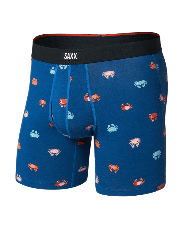Front of Vibe Xtra Soft Comfort Boxer Brief Fly in Crab Boil-Navy Dawn