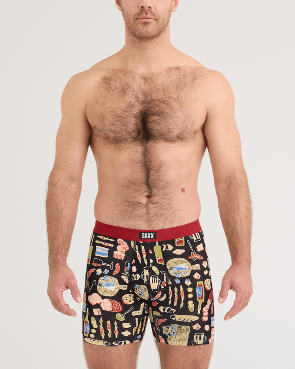 Front - Model wearing Vibe Xtra Soft Comfort Boxer Brief in Charcuterie-Black