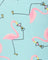 Pink flamingos drinking pink martinis on a light blue background.