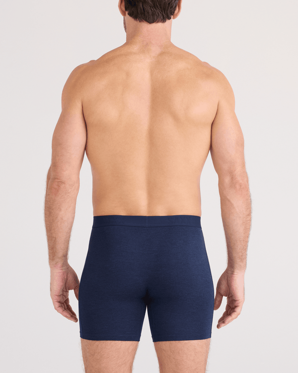 Back - Model wearing  Vibe Xtra Soft Comfort Boxer Brief Fly in Dark Navy Heather