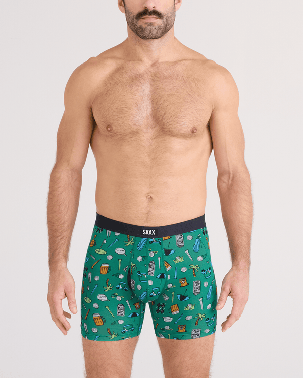 Front - Model wearing  Vibe Xtra Soft Comfort Boxer Brief Fly in Fairway Bits-Green