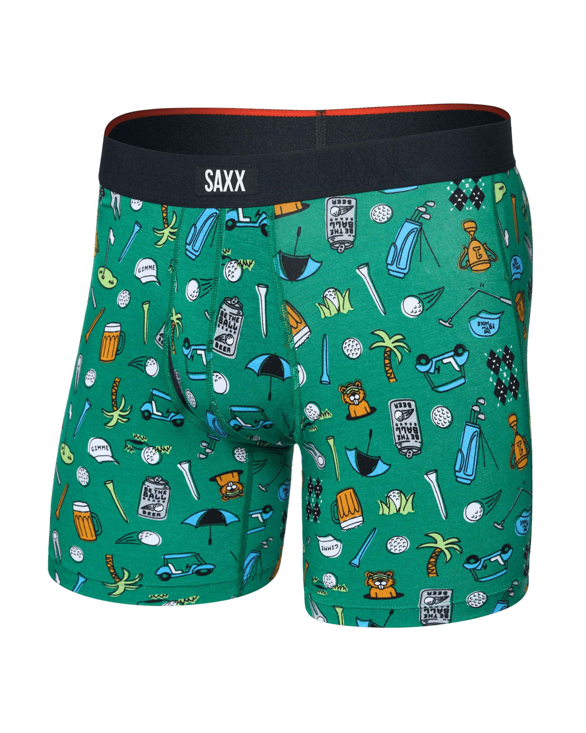 Front of  Vibe Xtra Soft Comfort Boxer Brief Fly in Fairway Bits-Green