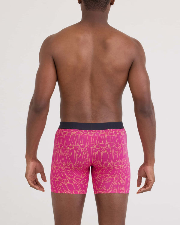 Back - Model wearing  Vibe Xtra Soft Comfort Boxer Brief Fly in Flamingo Ink-Fuchsia