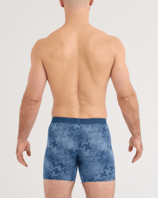 Back - Model wearing Vibe Xtra Soft Comfort Boxer Brief 2 Pack in Frenetic Tweed/Maritime