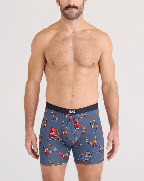 Front - Model wearing  Vibe Xtra Soft Comfort Boxer Brief Fly in Game Day-Twilight