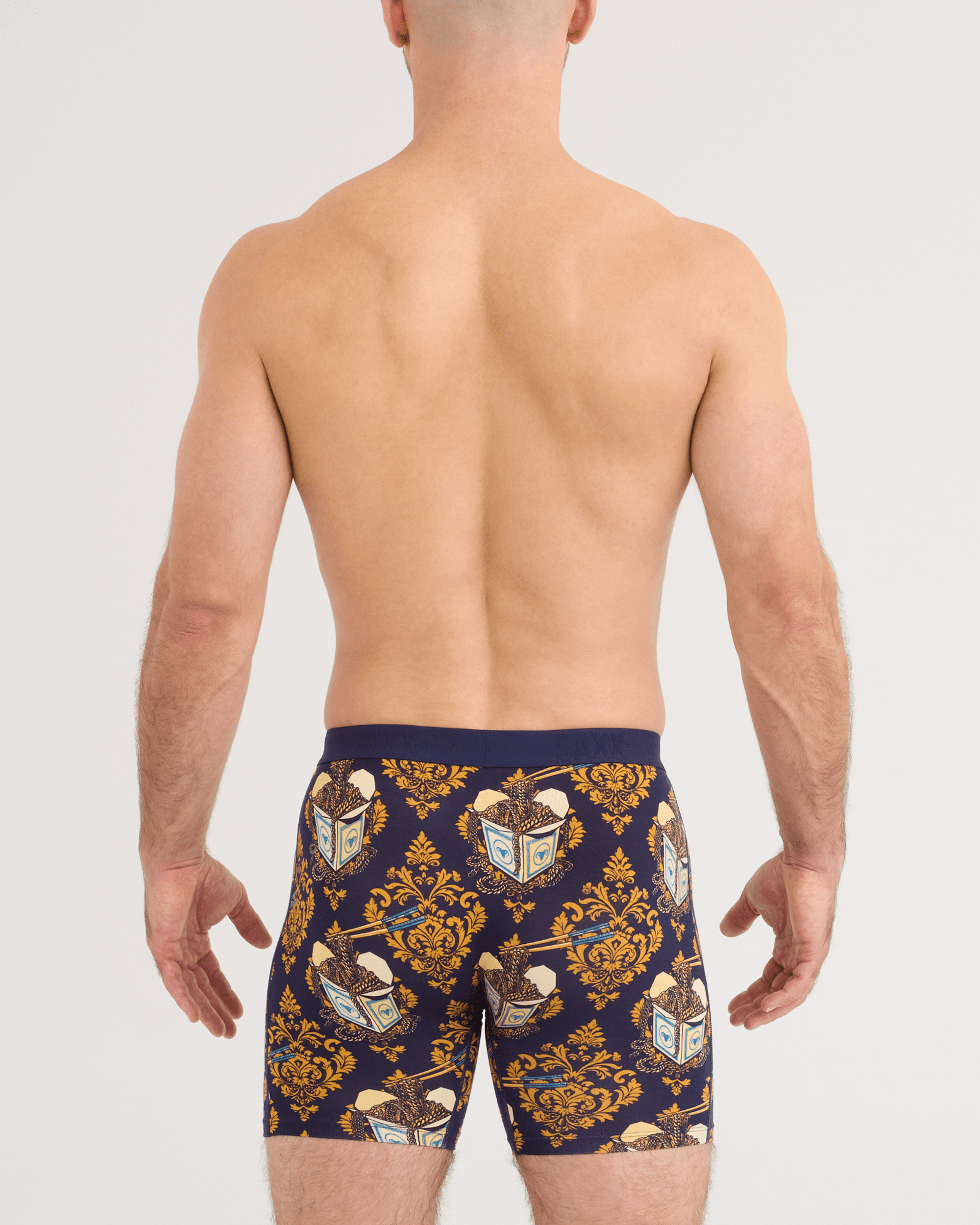 Back - Model wearing Vibe Xtra Soft Comfort Boxer Brief in Gold Chain-Maritime