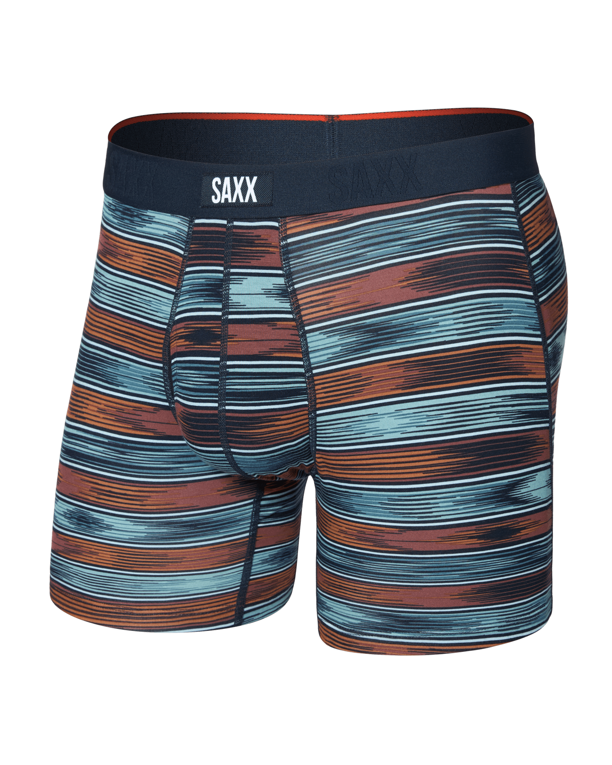 Front of  Vibe Xtra Soft Comfort Boxer Brief Fly in Ikat Stripe-Multi