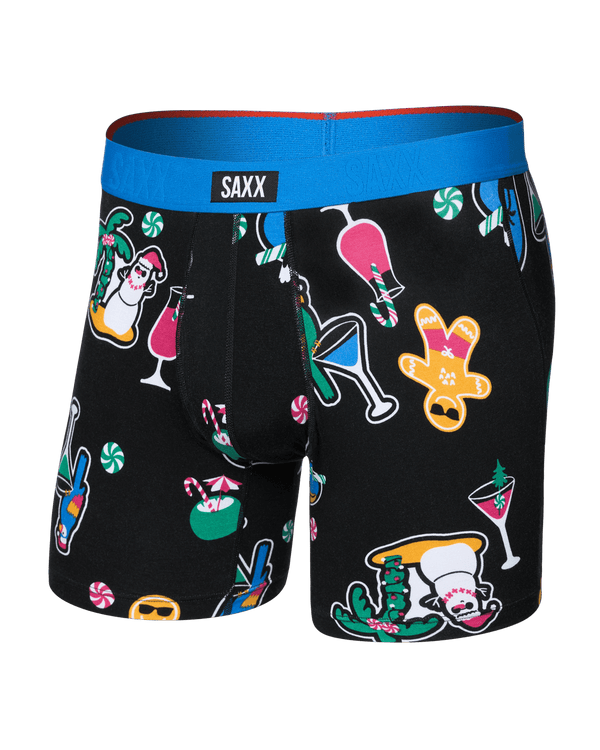 Front of  Vibe Xtra Soft Comfort Boxer Brief Fly in Island Holiday-Black