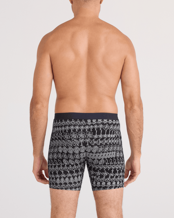 Back - Model wearing  Vibe Xtra Soft Comfort Boxer Brief Fly in Island Lineup-Black