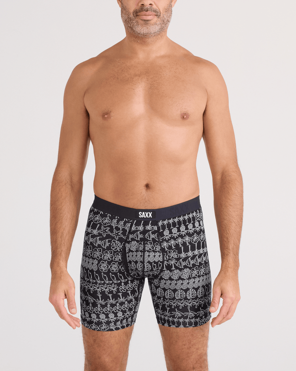 Front - Model wearing  Vibe Xtra Soft Comfort Boxer Brief Fly in Island Lineup-Black