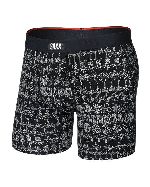 Front of  Vibe Xtra Soft Comfort Boxer Brief Fly in Island Lineup-Black