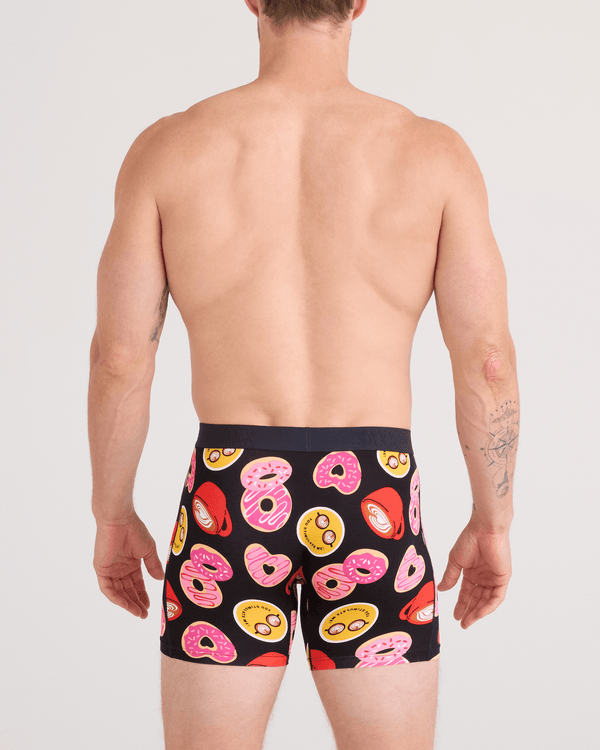 Back - Model wearing  Vibe Xtra Soft Comfort Boxer Brief Fly in Love Story-Black