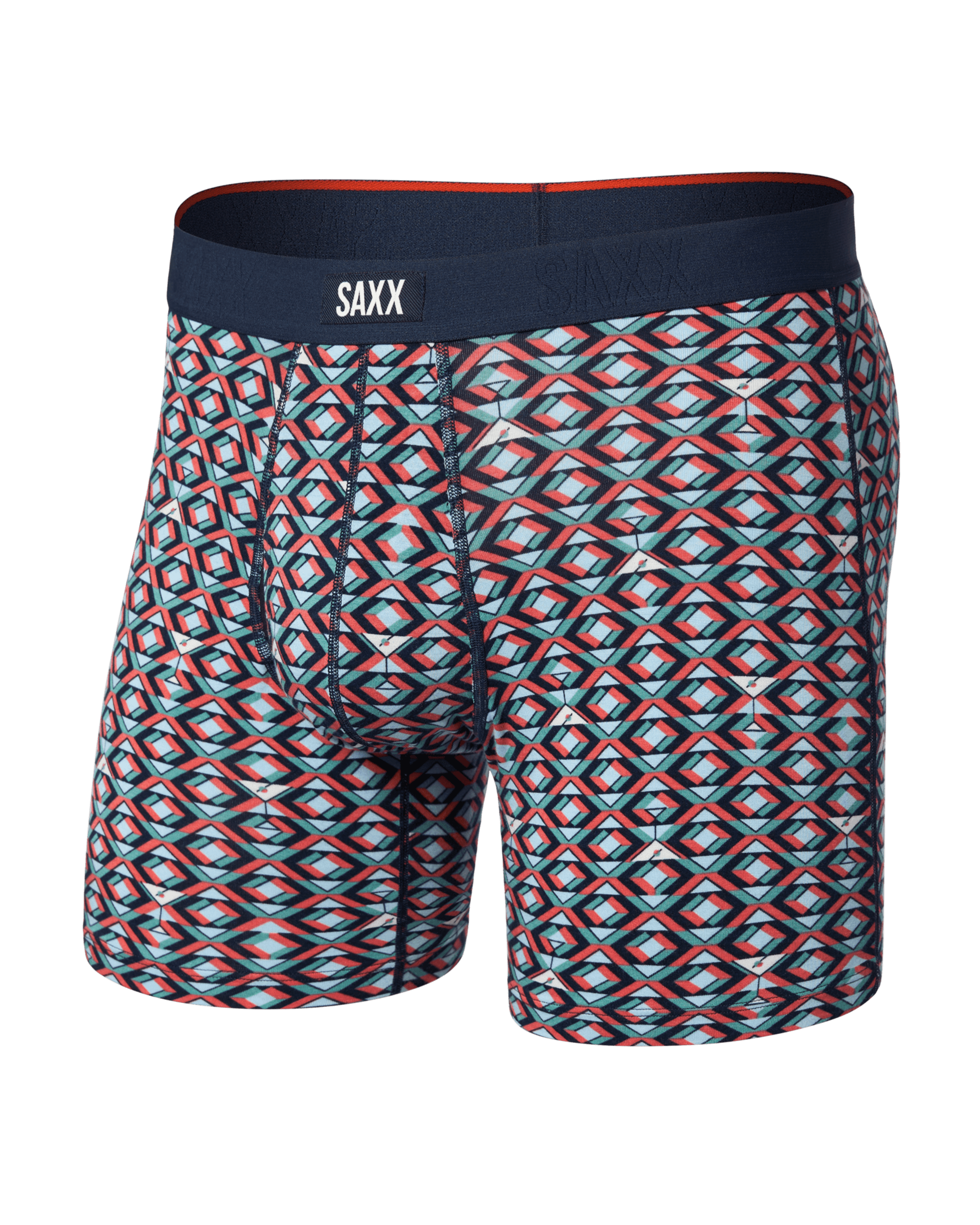 Front of Vibe Xtra Soft Comfort Boxer Brief Fly in Martini Geo-Multi