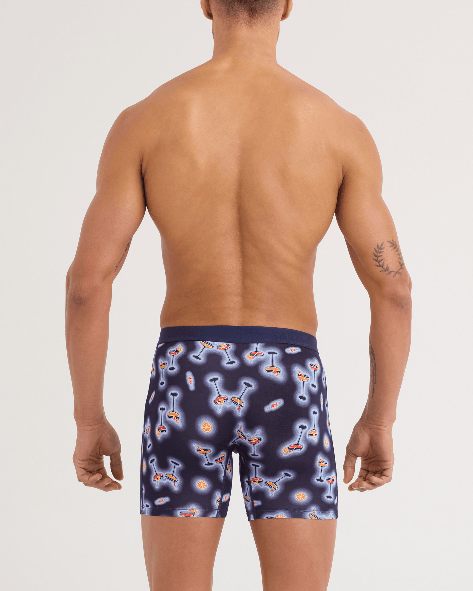Back - Model wearing Vibe Xtra Soft Comfort Boxer Brief in Neon Buzz-Maritime