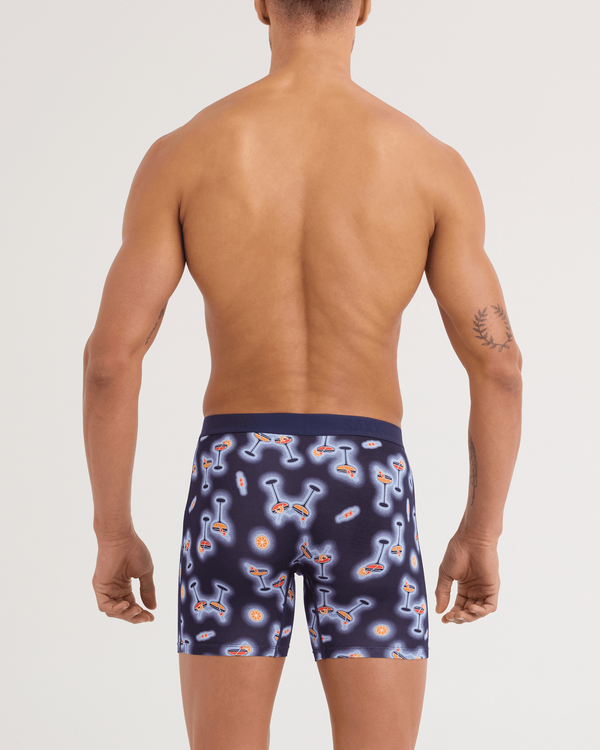 Back - Model wearing Vibe Xtra Soft Comfort Boxer Brief in Neon Buzz-Maritime