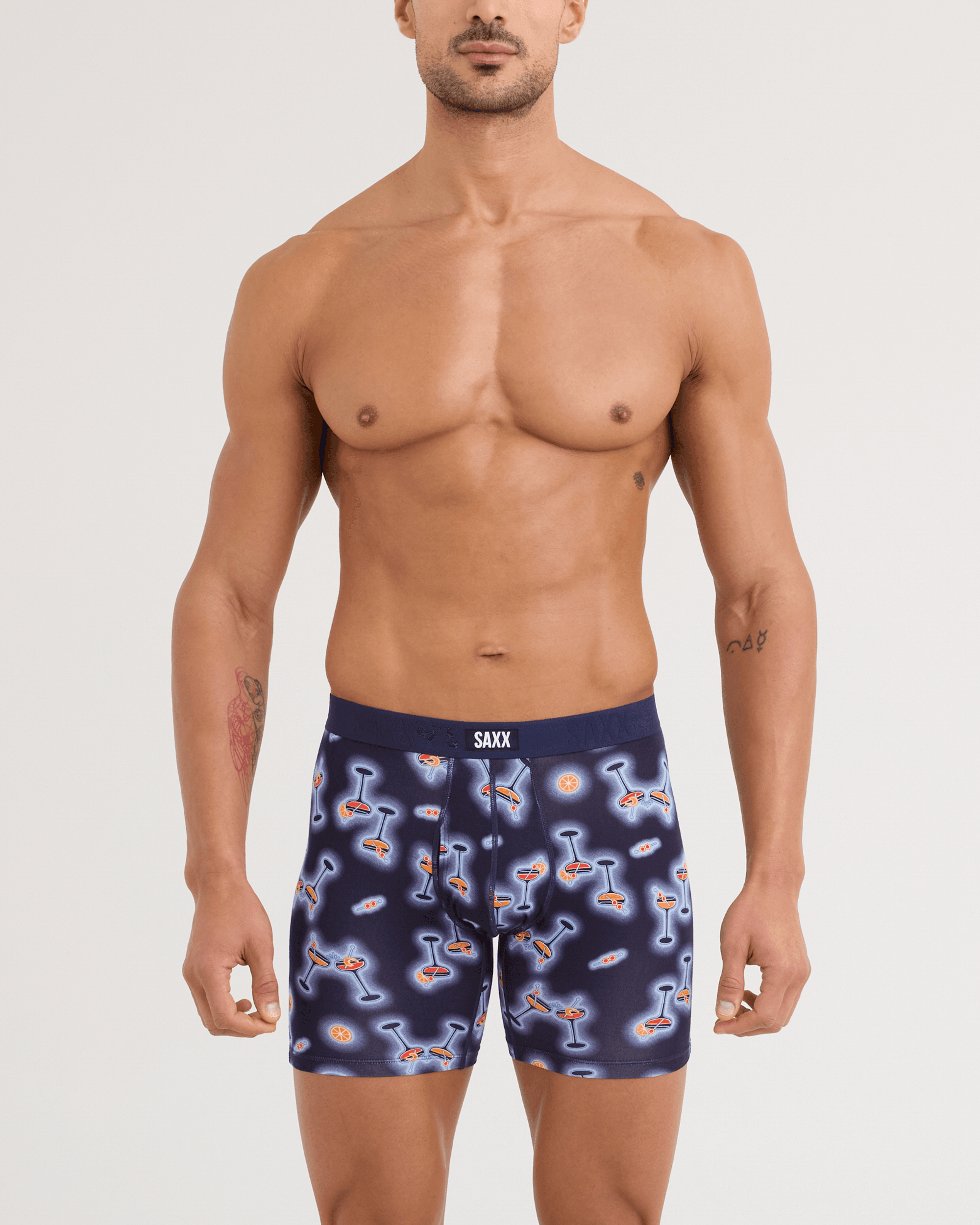 Front - Model wearing Vibe Xtra Soft Comfort Boxer Brief in Neon Buzz-Maritime