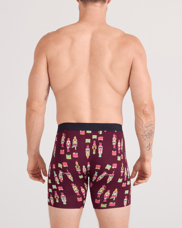 Back - Model wearing  Vibe Xtra Soft Comfort Boxer Brief Fly in Nutcracker 25-Maroon