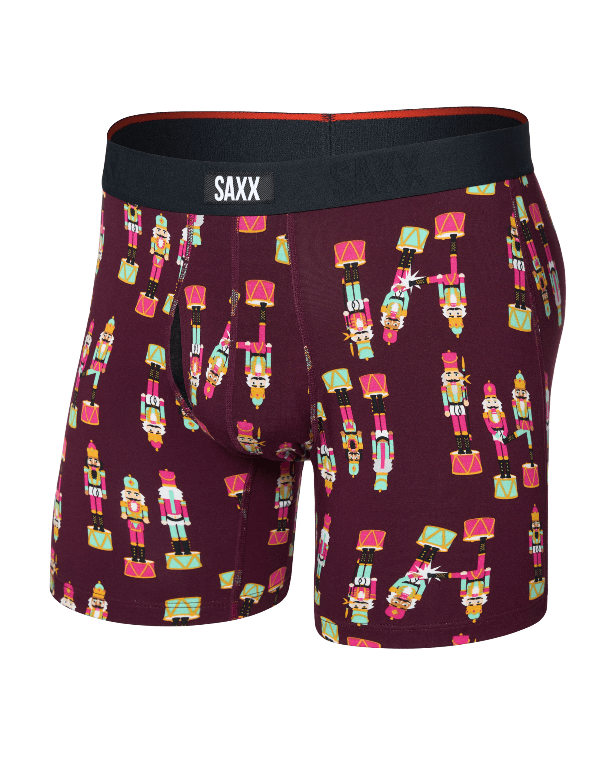 Front of  Vibe Xtra Soft Comfort Boxer Brief Fly in Nutcracker 25-Maroon