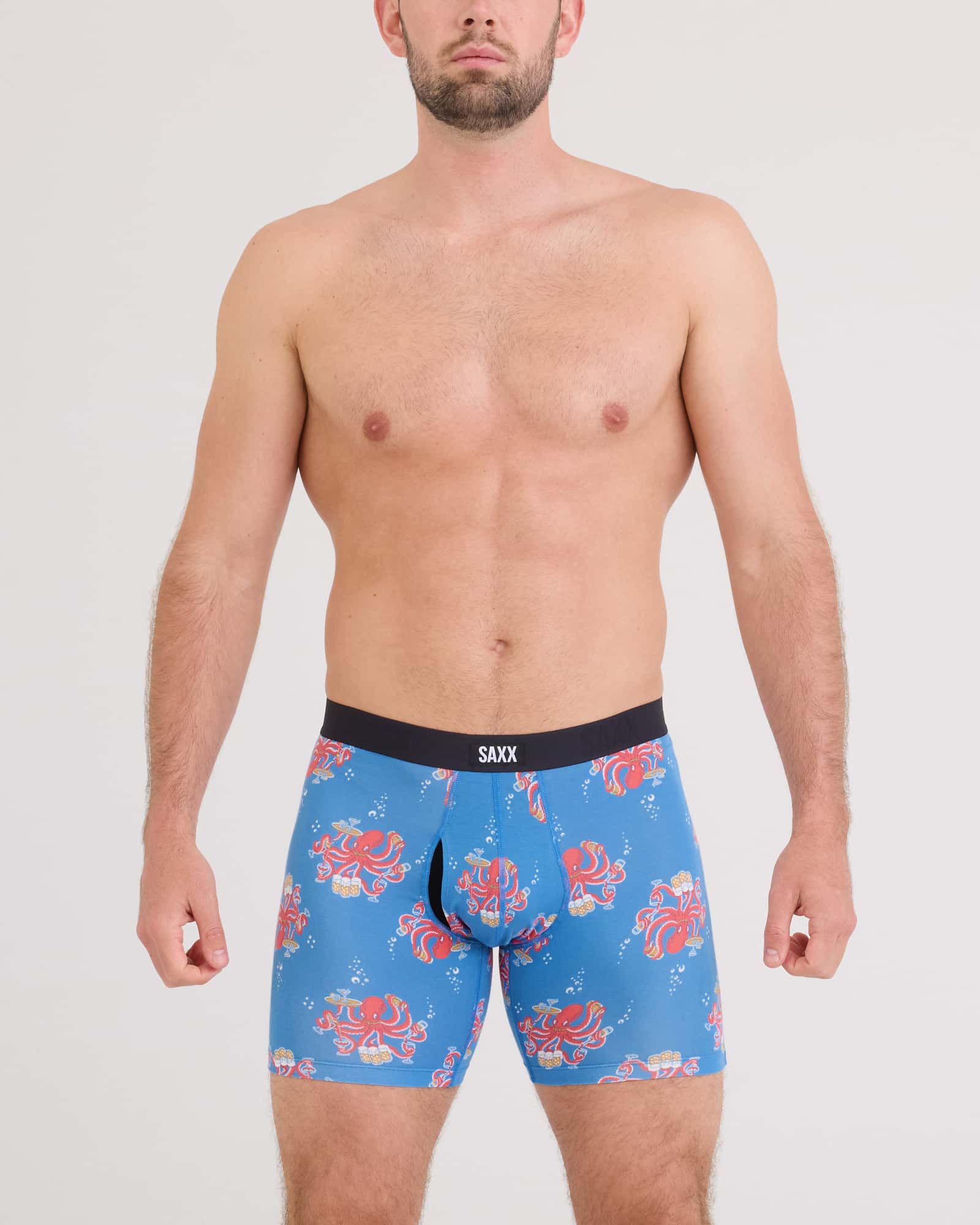 Front - Model wearing  Vibe Xtra Soft Comfort Boxer Brief Fly in Octopus Bartender-Regatta