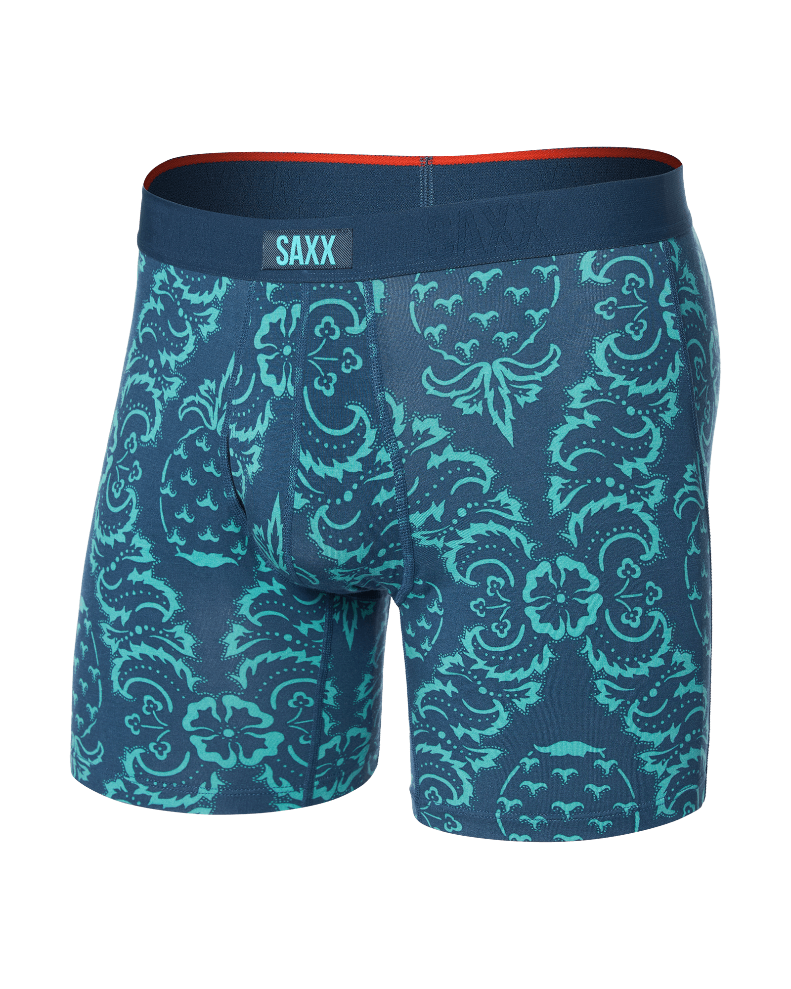 Front of Vibe Xtra Boxer Brief in Pineapple Brocade-Navy