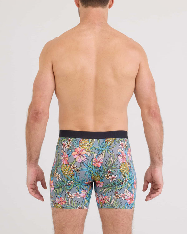 Back - Model wearing Vibe Xtra Soft Comfort Boxer Brief Fly in Pineapple Field
