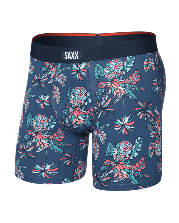 Front of  Vibe Xtra Soft Comfort Boxer Brief Fly in Pineapple Tropic-Indigo