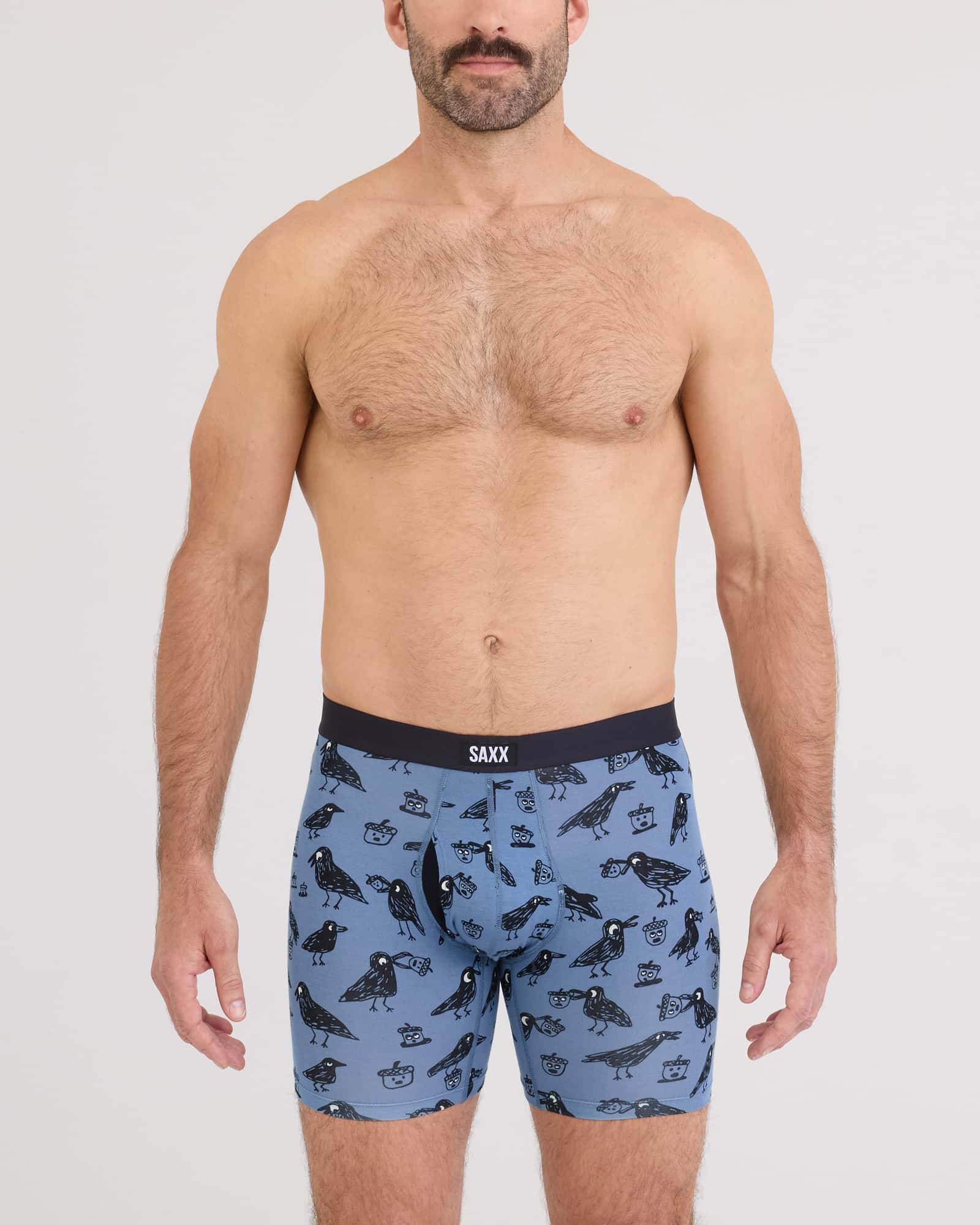 Front - Model wearing Vibe Xtra Soft Comfort Boxer Brief Fly in Protect The Nuts-Blue Horizon