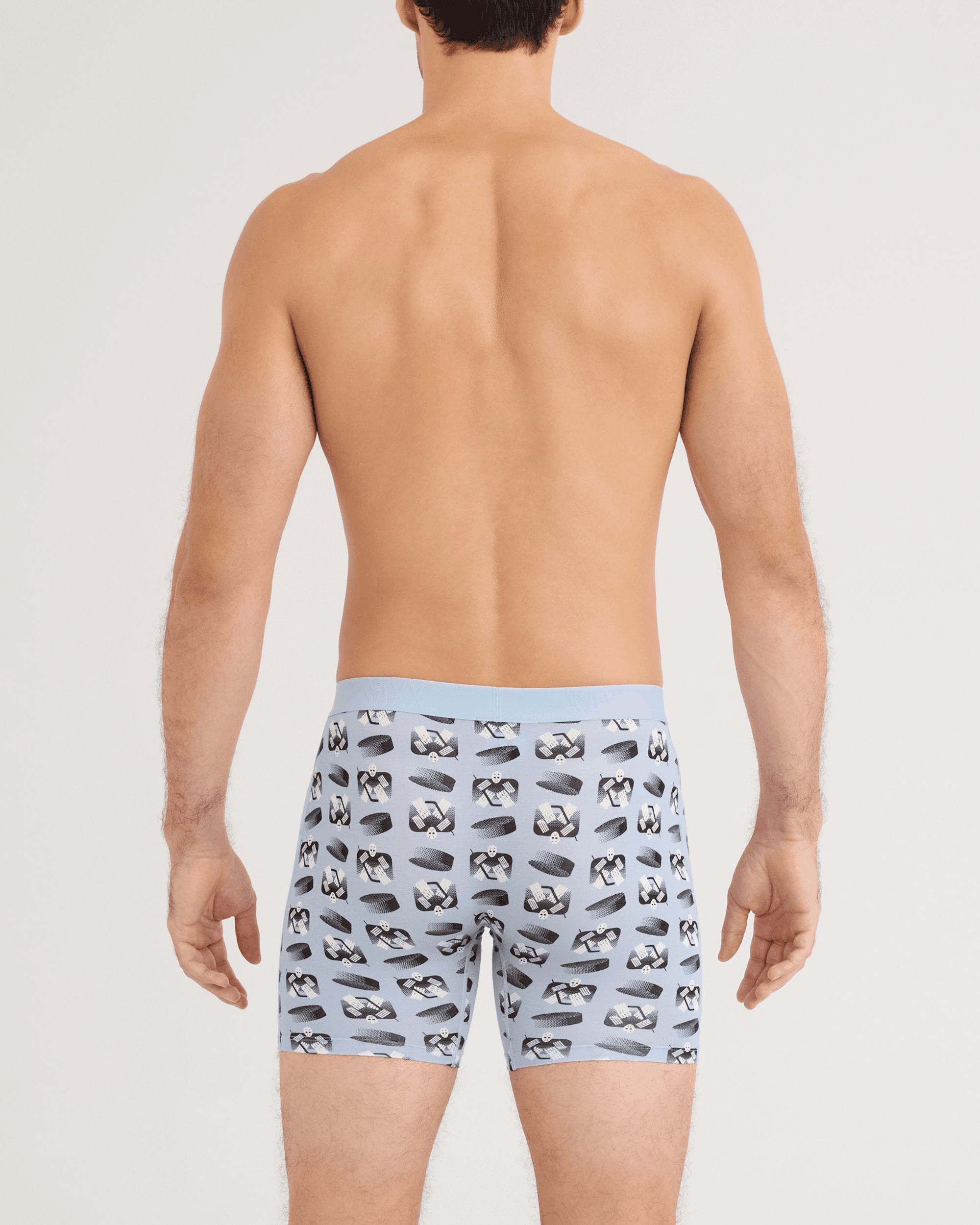 Back - Model wearing Vibe Xtra Soft Comfort Boxer Brief 2 Pack in Puck Stopper/Black