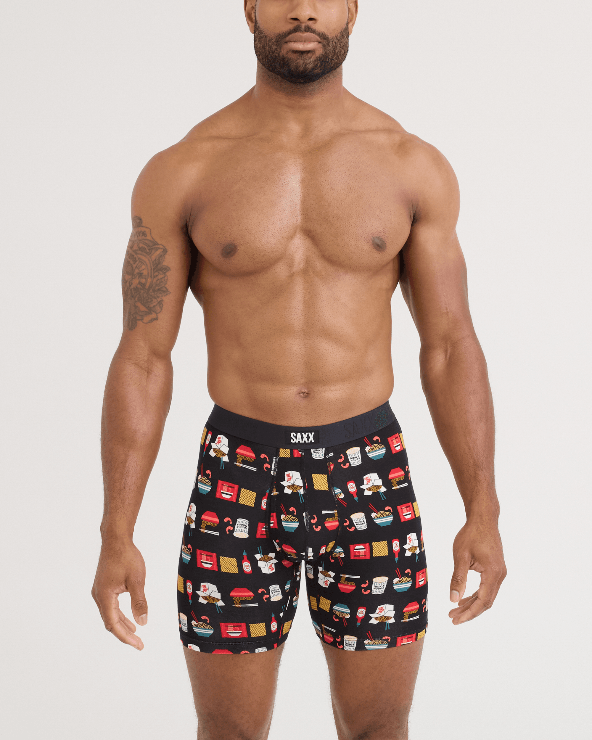 Front - Model wearing Vibe Xtra Soft Comfort Boxer Brief 2 Pack in Quik-E-Noods-Black