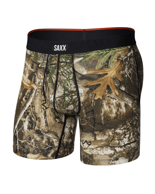 Front of Vibe Xtra Soft Comfort Boxer Brief Fly in Realtree Edge-Multi