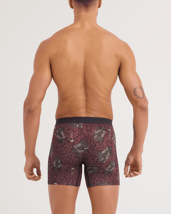 Back - Model wearing Vibe Xtra Soft Comfort Boxer Brief in Smoking Jacket-Huckleberry