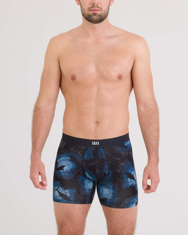 Front - Model wearing Vibe Xtra Soft Comfort Boxer Brief Fly in Sun Day School-Navy
