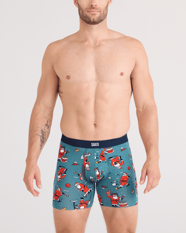 Front - Model wearing  Vibe Xtra Soft Comfort Boxer Brief Fly in Santathalon-Seascape