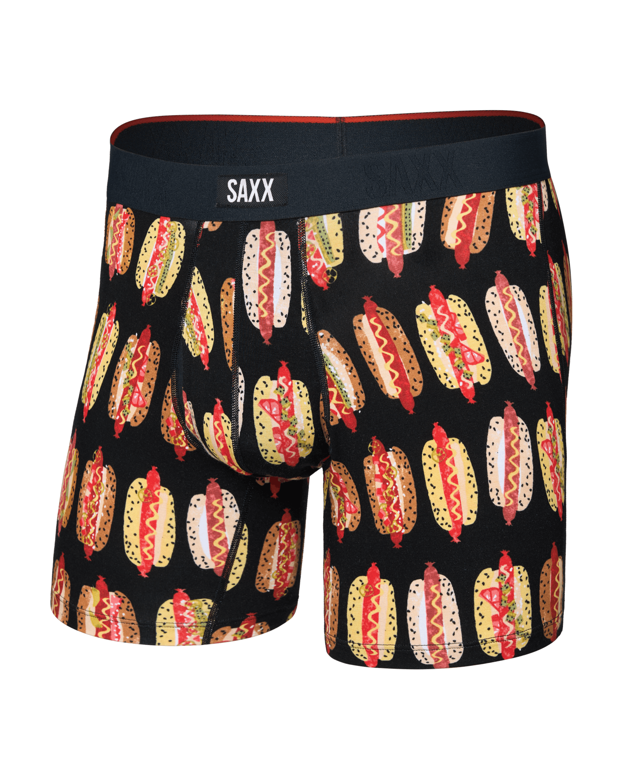 Front of  Vibe Xtra Soft Comfort Boxer Brief Fly in Super Dawgs-Black