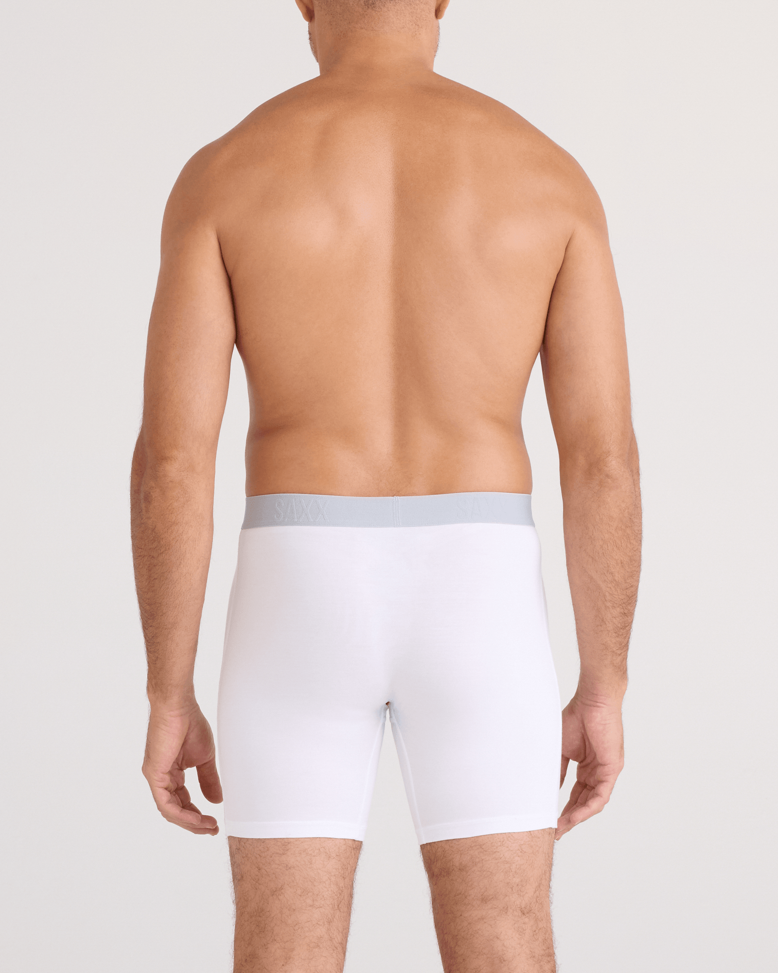 Back - Model wearing  Vibe Xtra Soft Comfort Boxer Brief Fly in White