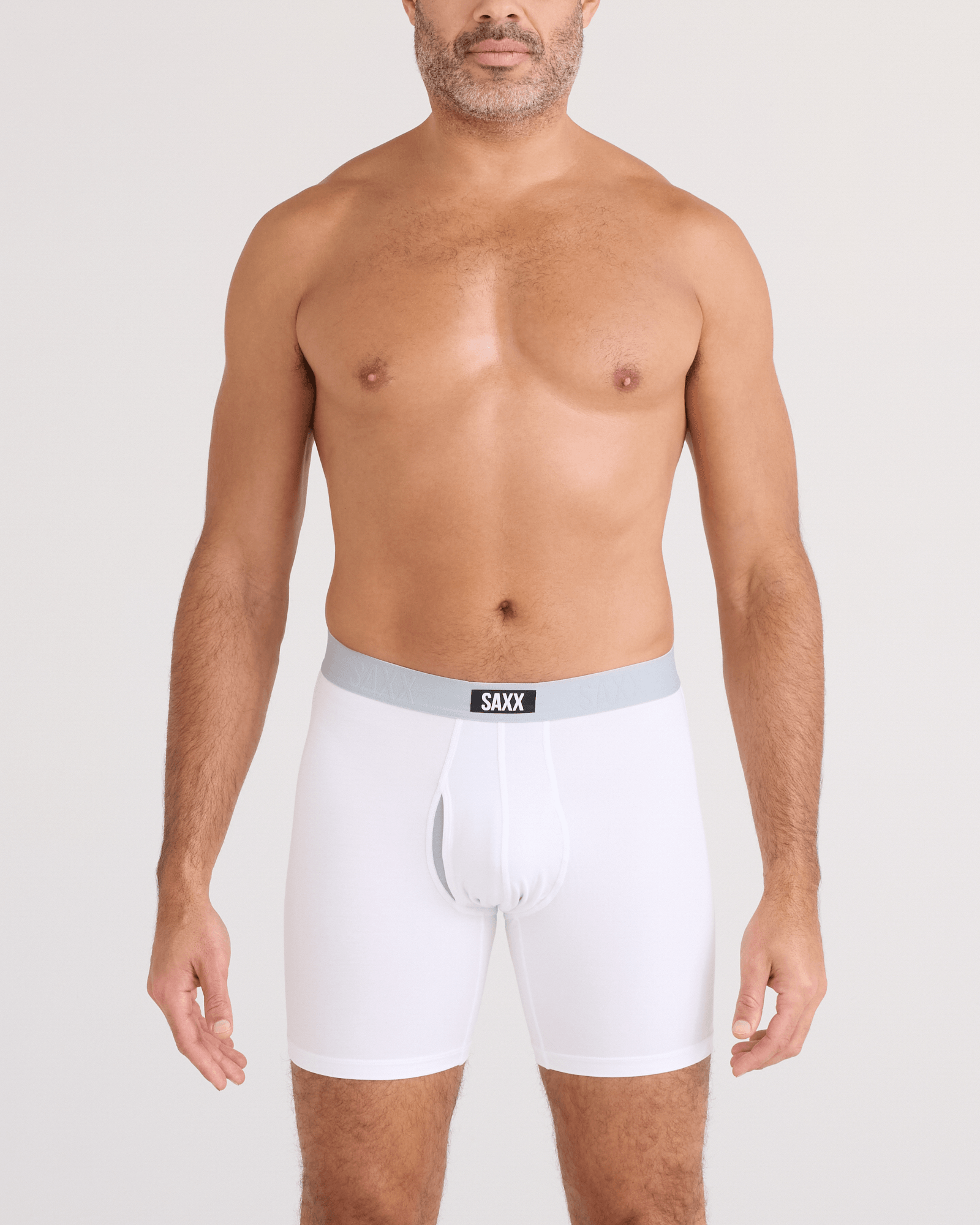 Front - Model wearing  Vibe Xtra Soft Comfort Boxer Brief Fly in White