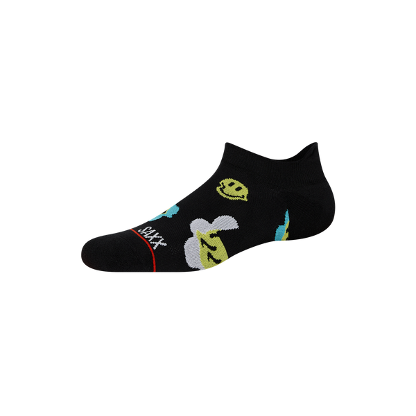 Front of Whole Package Low Show Sock in Good Vibrations- Black