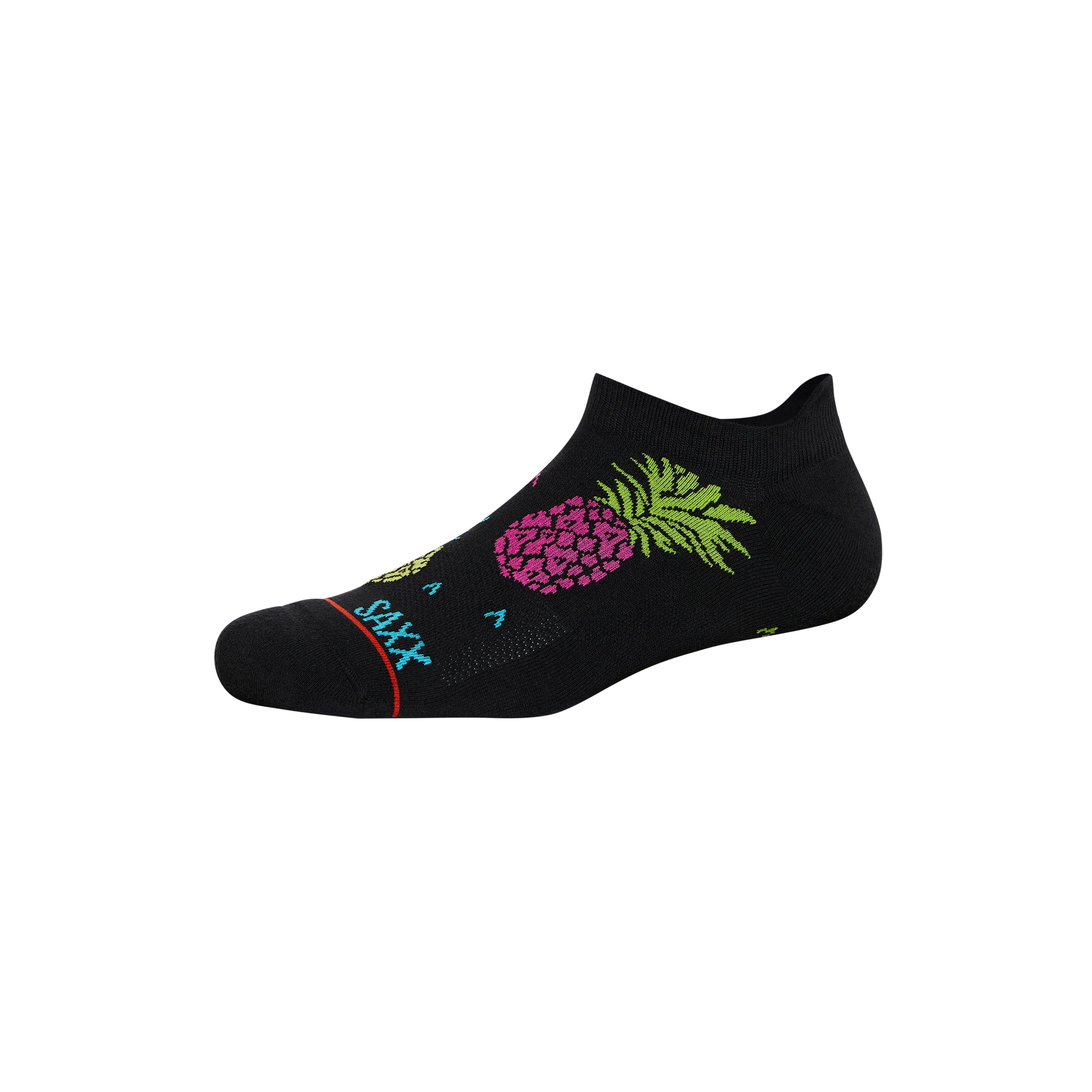 Front of Whole Package Low Show Sock in Pineapple Flip- Black