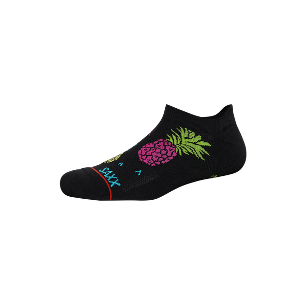 Front of Whole Package Low Show Sock in Pineapple Flip- Black
