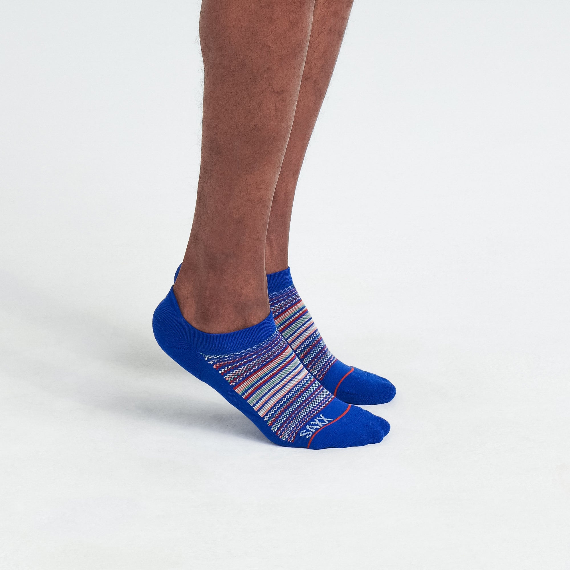 Front - Model wearing Whole Package Low Show Sock in Vibrant Stripe- Multi