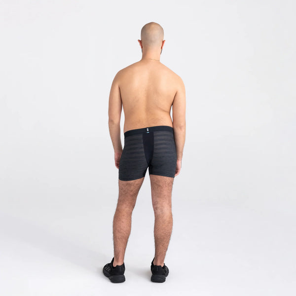 Back - Model wearing DropTemp Cooling Mesh Boxer Brief Fly in Black Heather