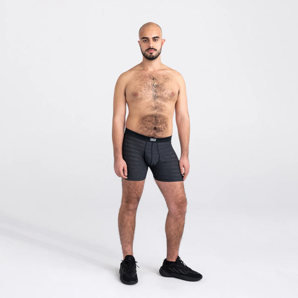 Front - Model wearing DropTemp Cooling Mesh Boxer Brief Fly in Black Heather