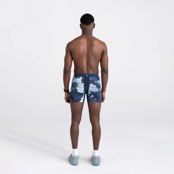 Back - Model wearing Droptemp Cooling Mesh Boxer Brief Fly in Cloud Drop Camo- Navy