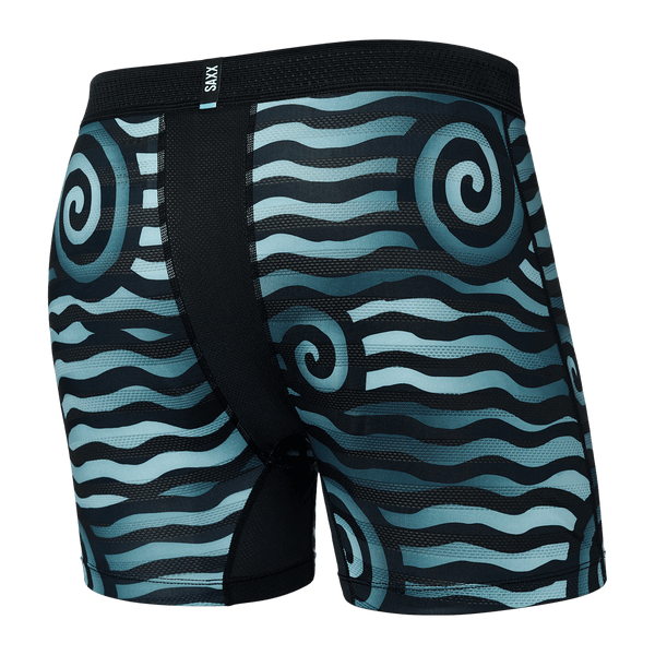 Back of DropTemp Cooling Mesh Boxer Brief in Rip Tide Stripe- Navy Blue